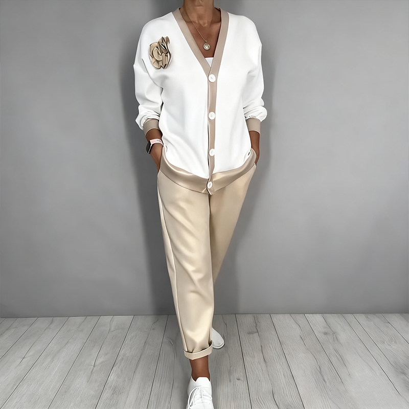 ⏳Time-Limited Special⏰Women’s Casual V-Neck Top & High Waist Pants 2-Piece Set