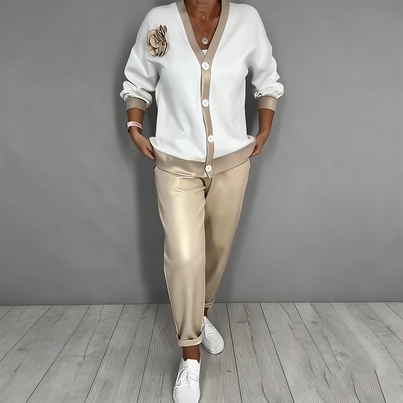 ⏳Time-Limited Special⏰Women’s Casual V-Neck Top & High Waist Pants 2-Piece Set