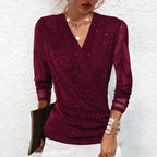 💕Hot Sale 50% OFF💕Women's Sparkle Crossover V-Neck Long Sleeve Top
