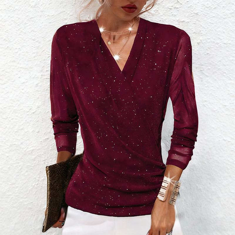 💕Hot Sale 50% OFF💕Women's Sparkle Crossover V-Neck Long Sleeve Top
