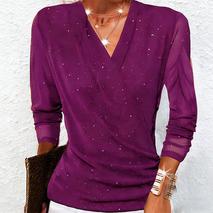 💕Hot Sale 50% OFF💕Women's Sparkle Crossover V-Neck Long Sleeve Top