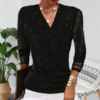 💕Hot Sale 50% OFF💕Women's Sparkle Crossover V-Neck Long Sleeve Top