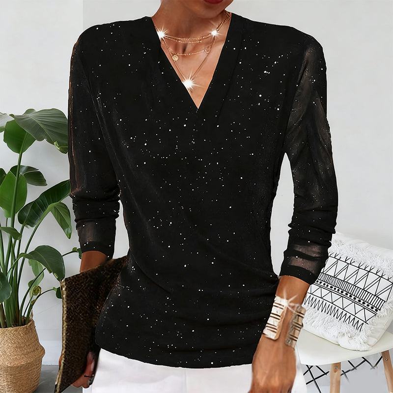 💕Hot Sale 50% OFF💕Women's Sparkle Crossover V-Neck Long Sleeve Top