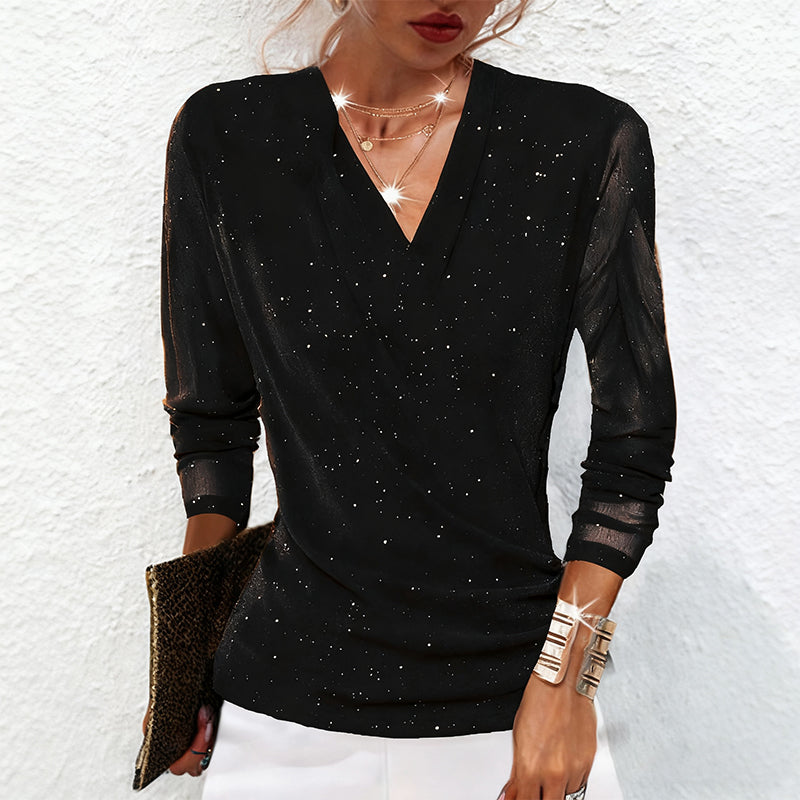 💕Hot Sale 50% OFF💕Women's Sparkle Crossover V-Neck Long Sleeve Top