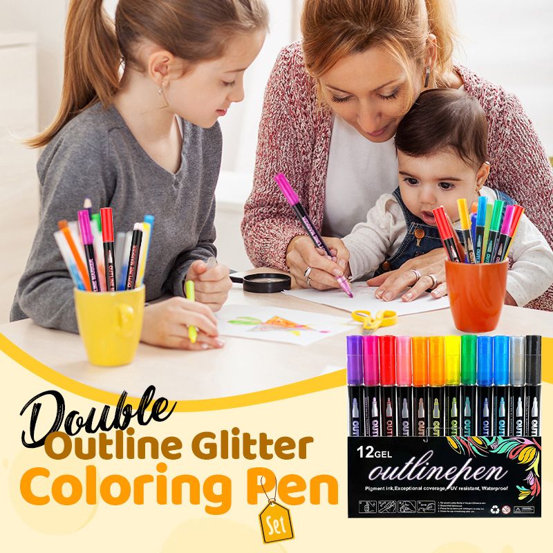 🎅New Year Special Deals £7.99!!⚡50K+ SOLD!🎁Double Outline Glitter Coloring Pen Set