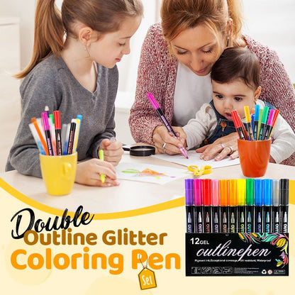 🎅New Year Special Deals £7.99!!⚡50K+ SOLD!🎁Double Outline Glitter Coloring Pen Set