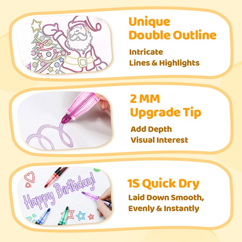 🎅New Year Special Deals £7.99!!⚡50K+ SOLD!🎁Double Outline Glitter Coloring Pen Set
