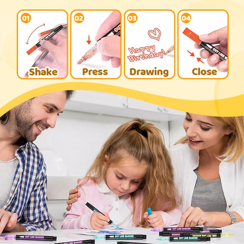 🎅New Year Special Deals £7.99!!⚡50K+ SOLD!🎁Double Outline Glitter Coloring Pen Set