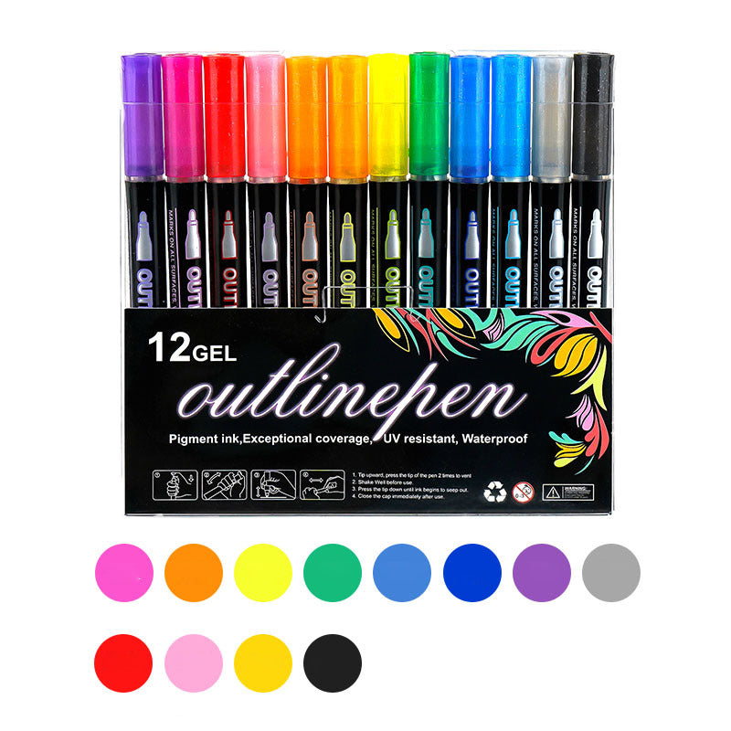 🎅New Year Special Deals £7.99!!⚡50K+ SOLD!🎁Double Outline Glitter Coloring Pen Set