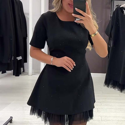 💕Valentine's Day Sale 70% OFF👗-Women’s Sparkling Lace Trim Short-Sleeve Mini Dress | Elegant & Shimmering
