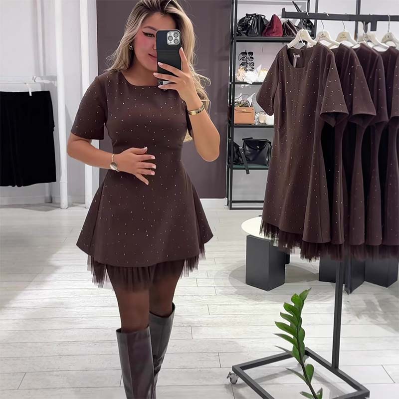 💕Valentine's Day Sale 70% OFF👗-Women’s Sparkling Lace Trim Short-Sleeve Mini Dress | Elegant & Shimmering