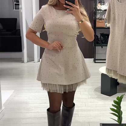 💕Valentine's Day Sale 70% OFF👗-Women’s Sparkling Lace Trim Short-Sleeve Mini Dress | Elegant & Shimmering