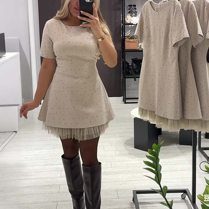 💕Valentine's Day Sale 70% OFF👗-Women’s Sparkling Lace Trim Short-Sleeve Mini Dress | Elegant & Shimmering