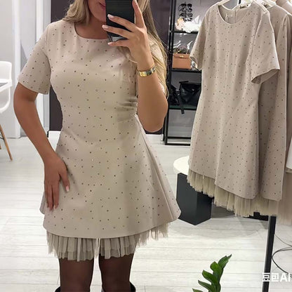 💕Valentine's Day Sale 70% OFF👗-Women’s Sparkling Lace Trim Short-Sleeve Mini Dress | Elegant & Shimmering