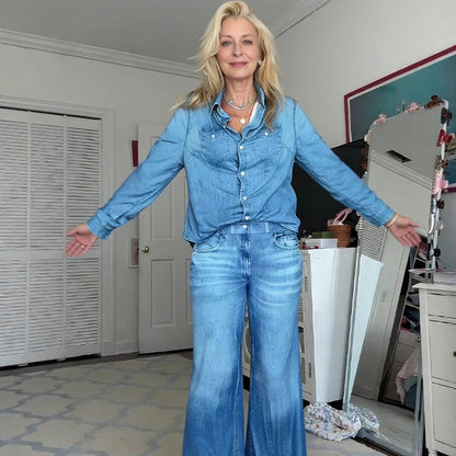 💖LAST DAY SALE 60% OFF💕🌙Women’s Faux Denim Pajama 2-Piece Set