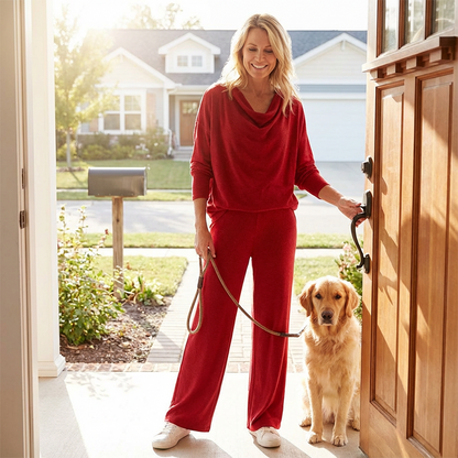 🎁New Arrival 50% OFF🔥Women's Cowl Neck Long Sleeve Top & Pants 2-Piece Set