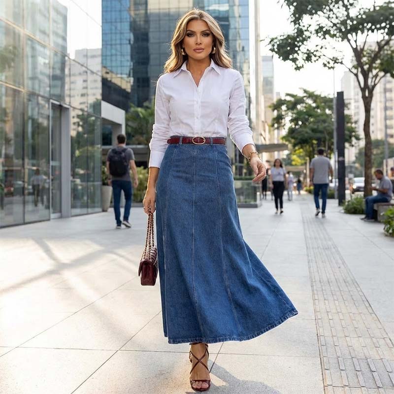 👗Spring Limited Sale 60% OFF!!✨Women's High-Waist A-Line Denim Maxi Skirt💞