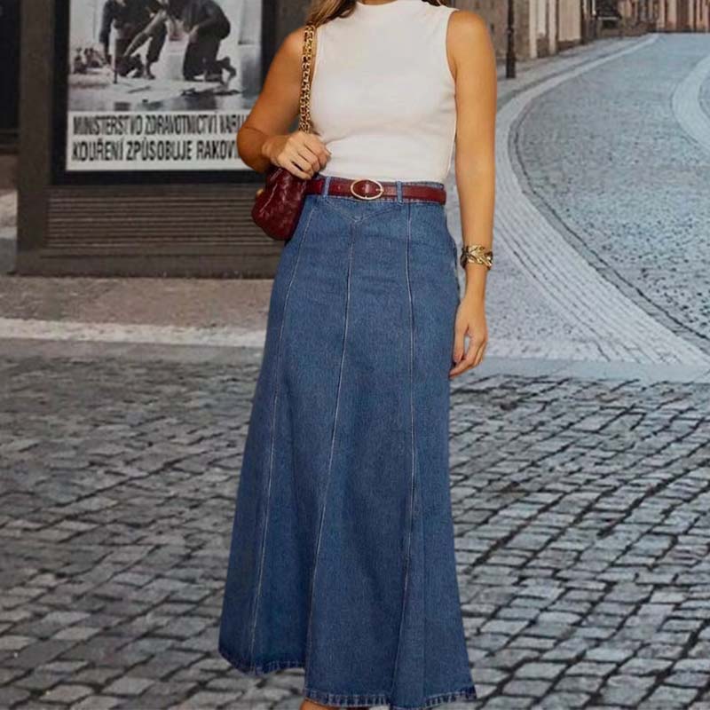 👗Spring Limited Sale 60% OFF!!✨Women's High-Waist A-Line Denim Maxi Skirt💞