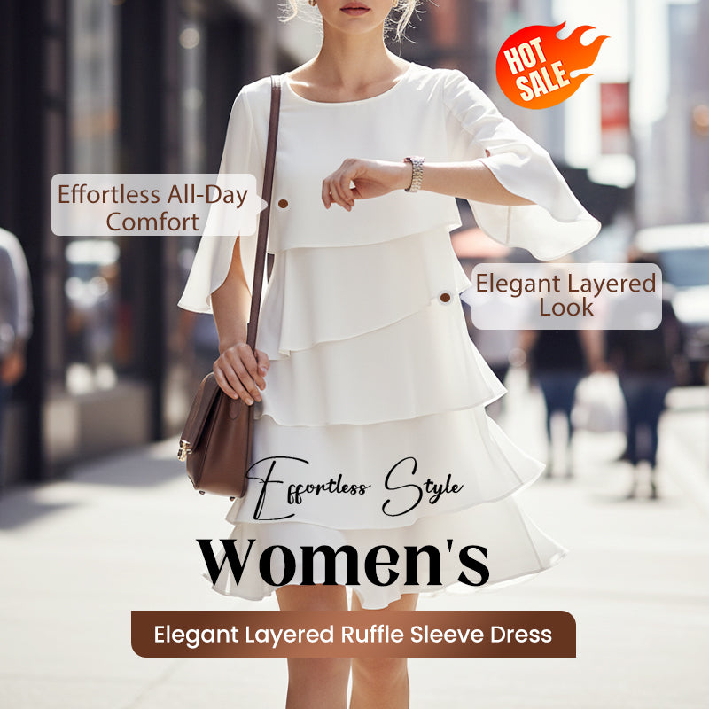 💕Summer Special Sale 50% OFF!!🎁Women's Elegant Layered Ruffle Sleeve Dress – Effortless Style for Every Occasion💃