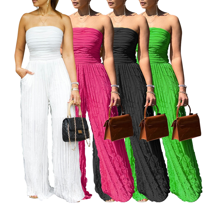 ⏳LAST DAY SALE 50% OFF💕Strapless Crinkle Wide-Leg Jumpsuit