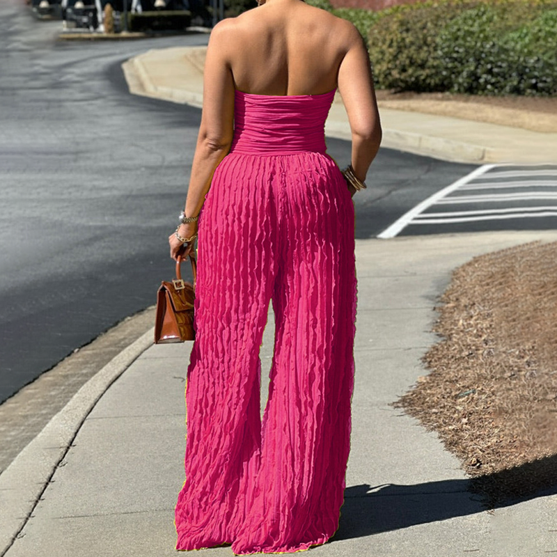 ⏳LAST DAY SALE 50% OFF💕Strapless Crinkle Wide-Leg Jumpsuit