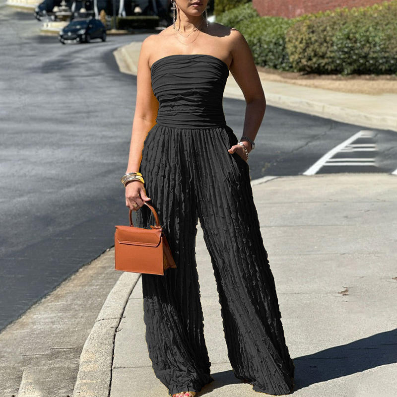 ⏳LAST DAY SALE 50% OFF💕Strapless Crinkle Wide-Leg Jumpsuit