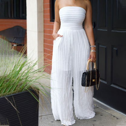 ⏳LAST DAY SALE 50% OFF💕Strapless Crinkle Wide-Leg Jumpsuit