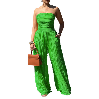 ⏳LAST DAY SALE 50% OFF💕Strapless Crinkle Wide-Leg Jumpsuit