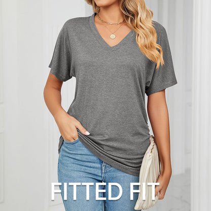 ⏳LAST DAY SALE 50% OFF💕Women's V-Neck Loose Soft Solid Color Short Sleeve Top