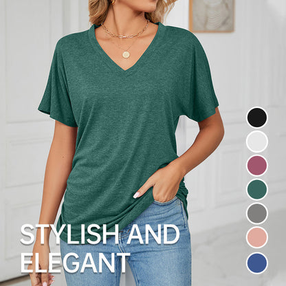 ⏳LAST DAY SALE 50% OFF💕Women's V-Neck Loose Soft Solid Color Short Sleeve Top