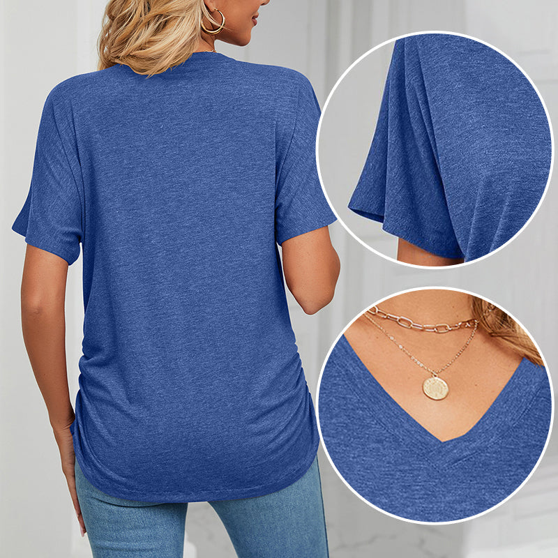 ⏳LAST DAY SALE 50% OFF💕Women's V-Neck Loose Soft Solid Color Short Sleeve Top