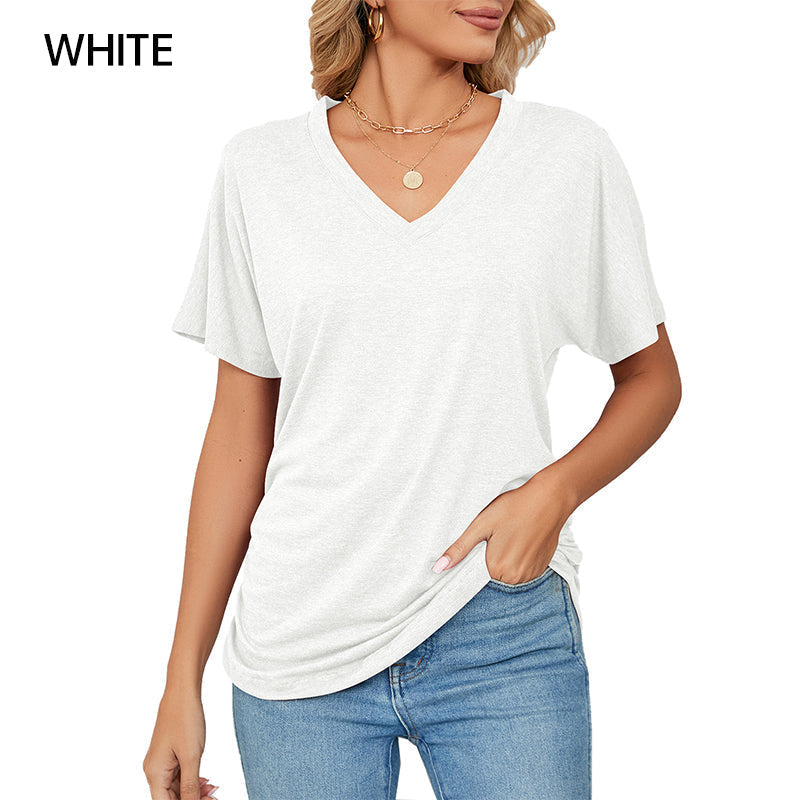 ⏳LAST DAY SALE 50% OFF💕Women's V-Neck Loose Soft Solid Color Short Sleeve Top