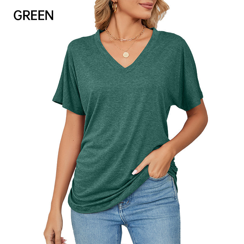⏳LAST DAY SALE 50% OFF💕Women's V-Neck Loose Soft Solid Color Short Sleeve Top