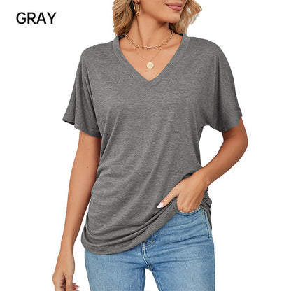 ⏳LAST DAY SALE 50% OFF💕Women's V-Neck Loose Soft Solid Color Short Sleeve Top