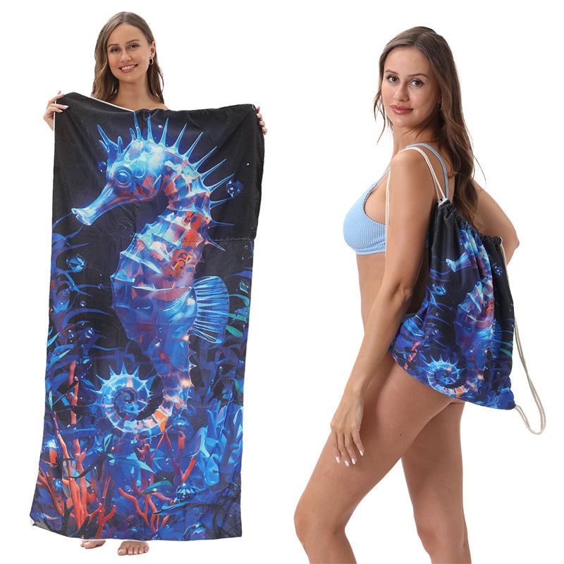 🥳LIMITED TIME 50% OFF!🏖️2-in-1 Convertible Beach Towel & Drawstring Backpack