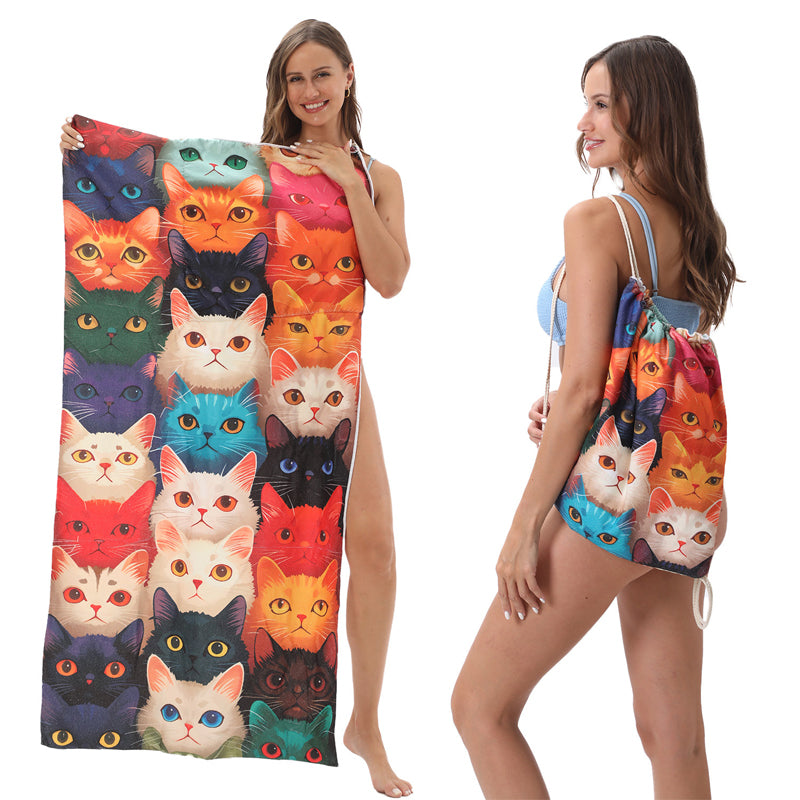 🥳LIMITED TIME 50% OFF!🏖️2-in-1 Convertible Beach Towel & Drawstring Backpack