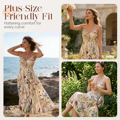 👗New Arrival 60% OFF!🥰Plus Size Floral Print Spaghetti Strap Midi Dress