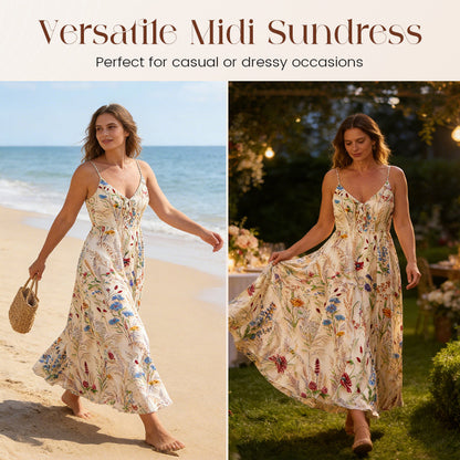 👗New Arrival 60% OFF!🥰Plus Size Floral Print Spaghetti Strap Midi Dress