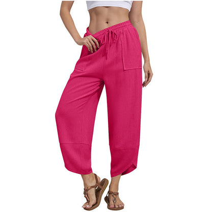 🌸New Arrival 50%OFF💖Women's Linen Loose Casual Capri Pants Elastic Waistband with Pockets