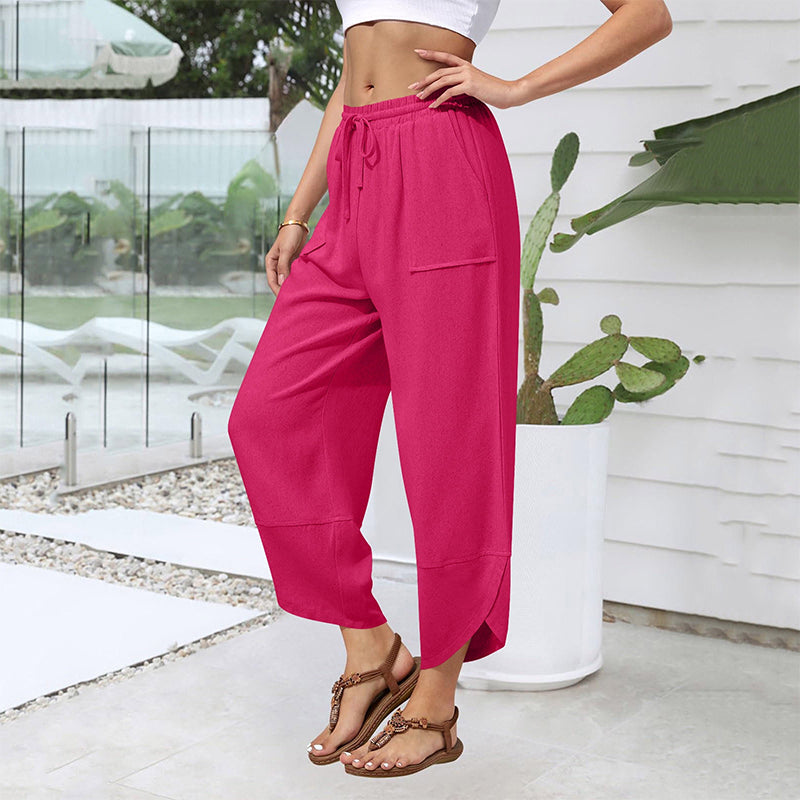 🌸New Arrival 50%OFF💖Women's Linen Loose Casual Capri Pants Elastic Waistband with Pockets