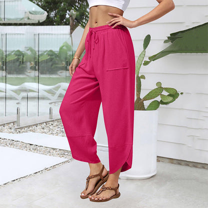 🌸New Arrival 50%OFF💖Women's Linen Loose Casual Capri Pants Elastic Waistband with Pockets