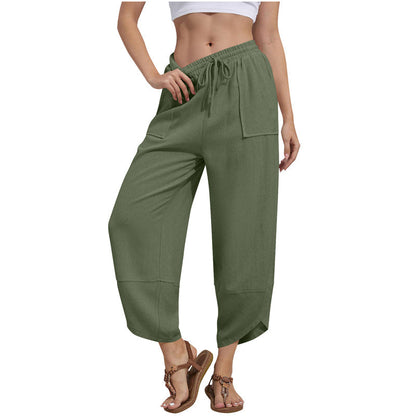🌸New Arrival 50%OFF💖Women's Linen Loose Casual Capri Pants Elastic Waistband with Pockets