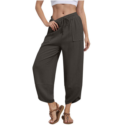 🌸New Arrival 50%OFF💖Women's Linen Loose Casual Capri Pants Elastic Waistband with Pockets