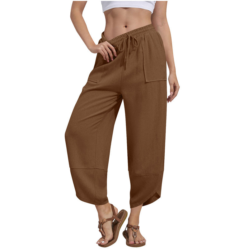 🌸New Arrival 50%OFF💖Women's Linen Loose Casual Capri Pants Elastic Waistband with Pockets