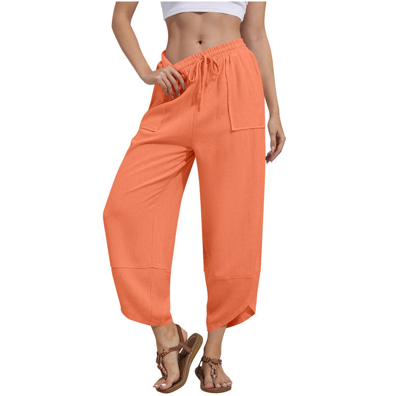 🌸New Arrival 50%OFF💖Women's Linen Loose Casual Capri Pants Elastic Waistband with Pockets