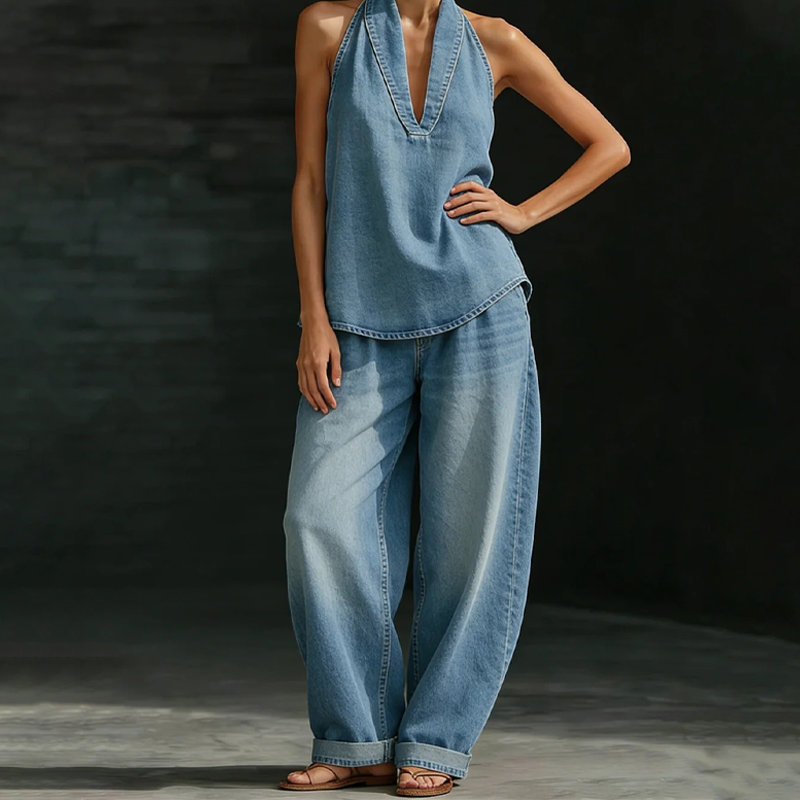 🌸Summer Hot Sale 60% OFF!!🌸Women's Casual Halter Top & Wide-Leg Pants Set