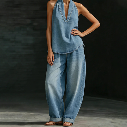 🌸Summer Hot Sale 60% OFF!!🌸Women's Casual Halter Top & Wide-Leg Pants Set
