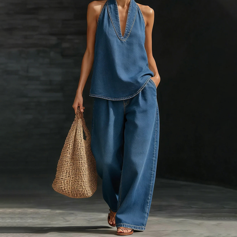 🌸Summer Hot Sale 60% OFF!!🌸Women's Casual Halter Top & Wide-Leg Pants Set