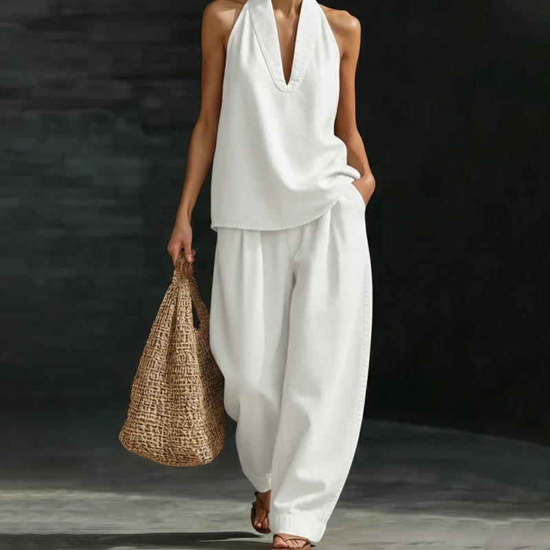 🌸Summer Hot Sale 60% OFF!!🌸Women's Casual Halter Top & Wide-Leg Pants Set
