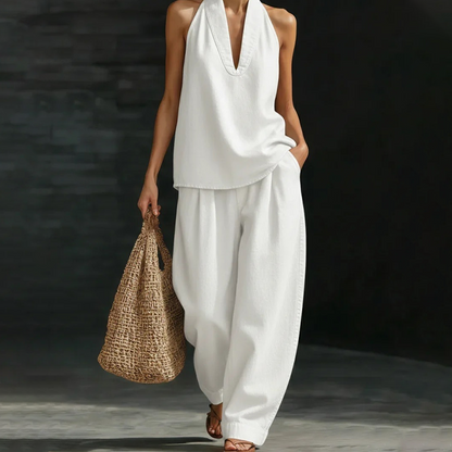 🌸Summer Hot Sale 60% OFF!!🌸Women's Casual Halter Top & Wide-Leg Pants Set